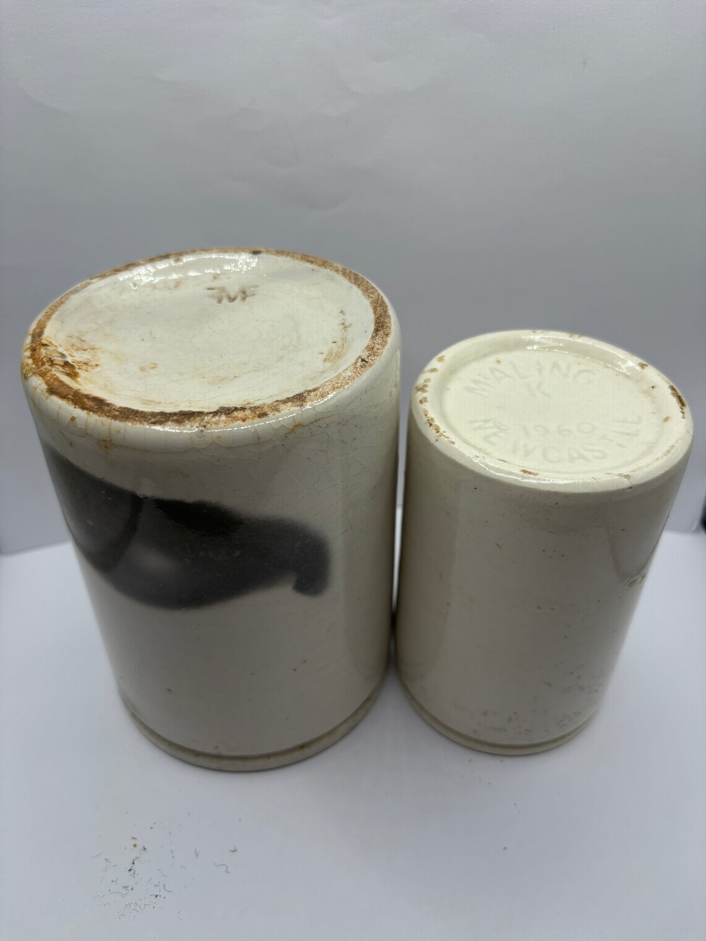 2 old stoneware preserve pots