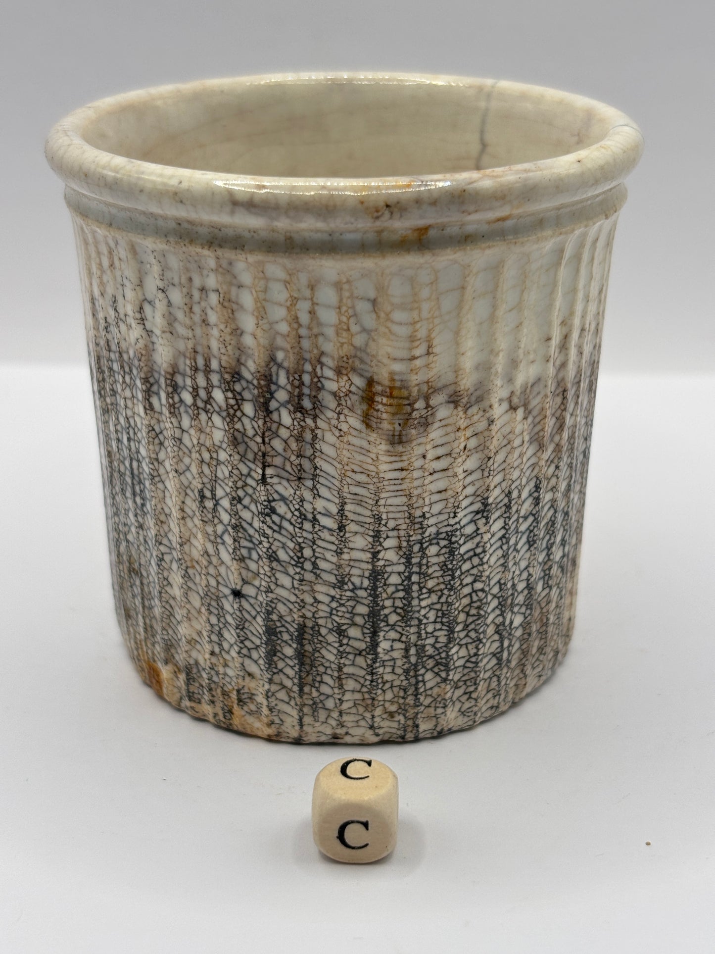 Early ribbed stoneware jam & marmalade pot (C)
