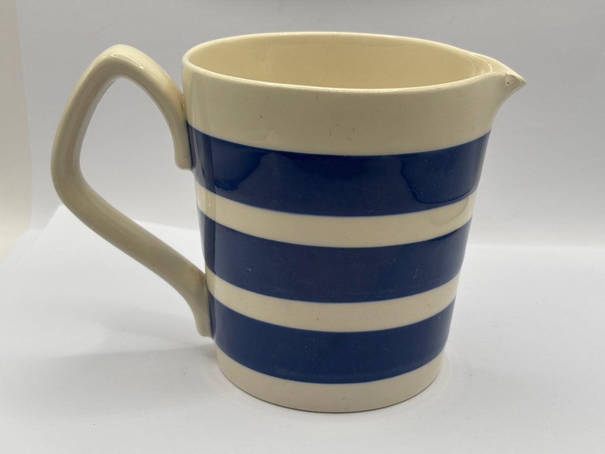Vintage blue & white striped milk jug