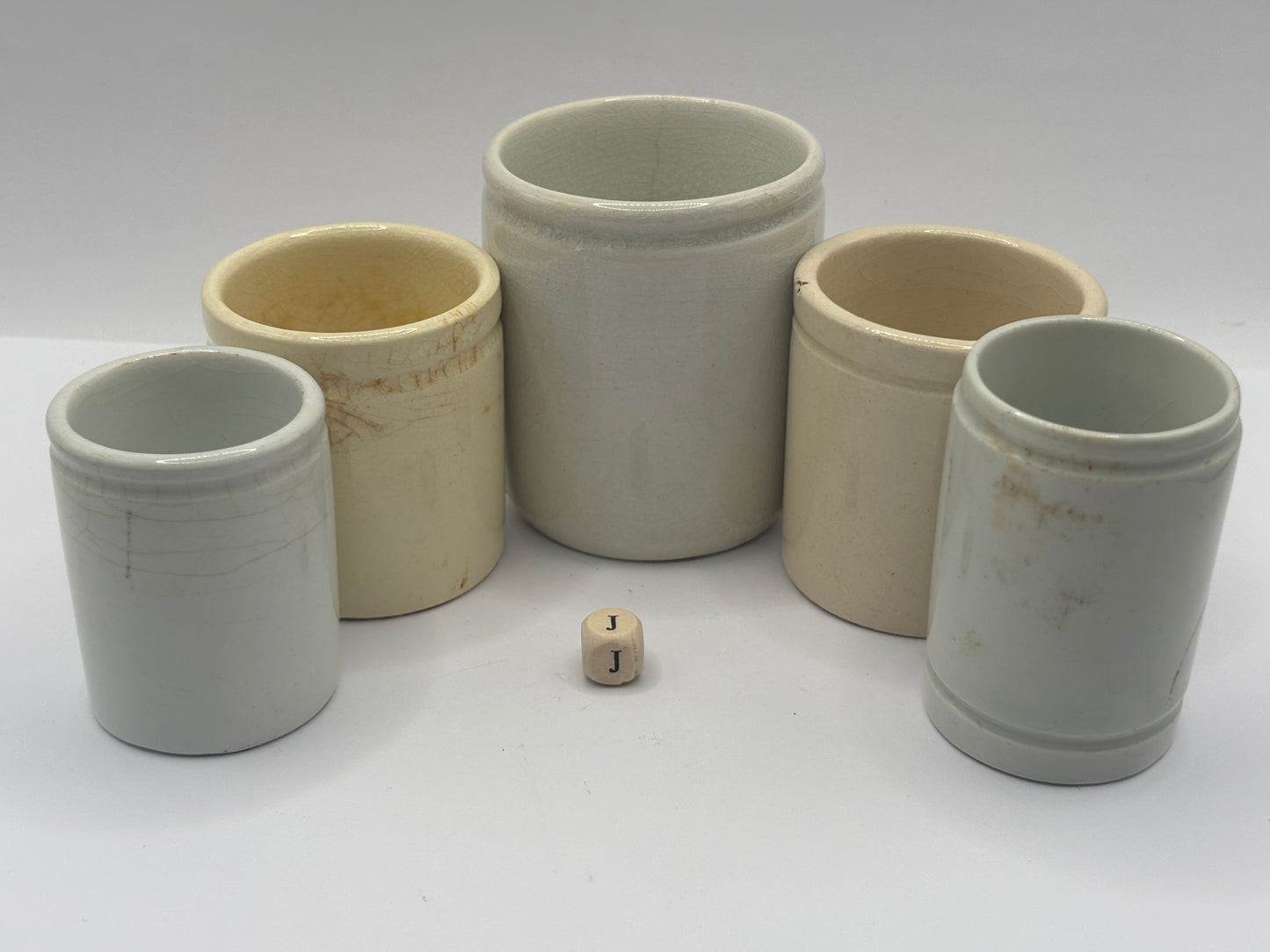 5 old stoneware jars & pots (J)