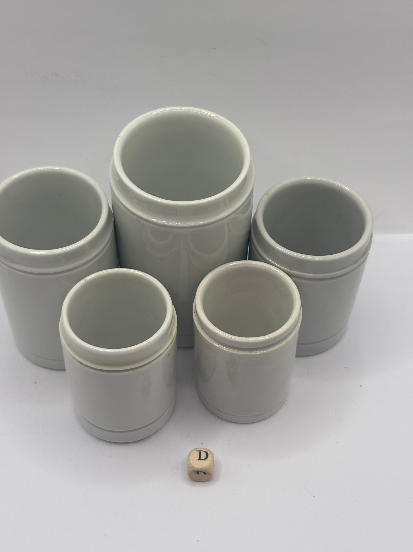 5 old white stoneware jars & pots (D)