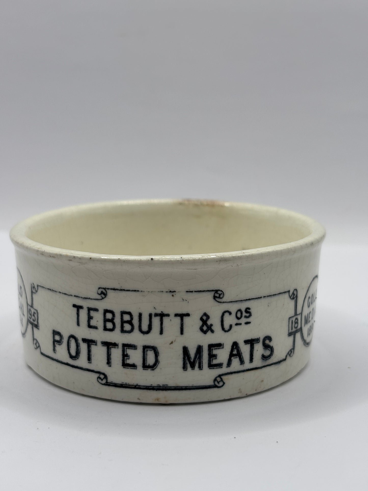 Old advertising meat paste pot. Tebbutt & Cos potted meats