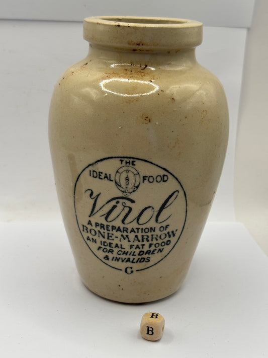 Old advertising stoneware Virol pot, 13.5cms (B)