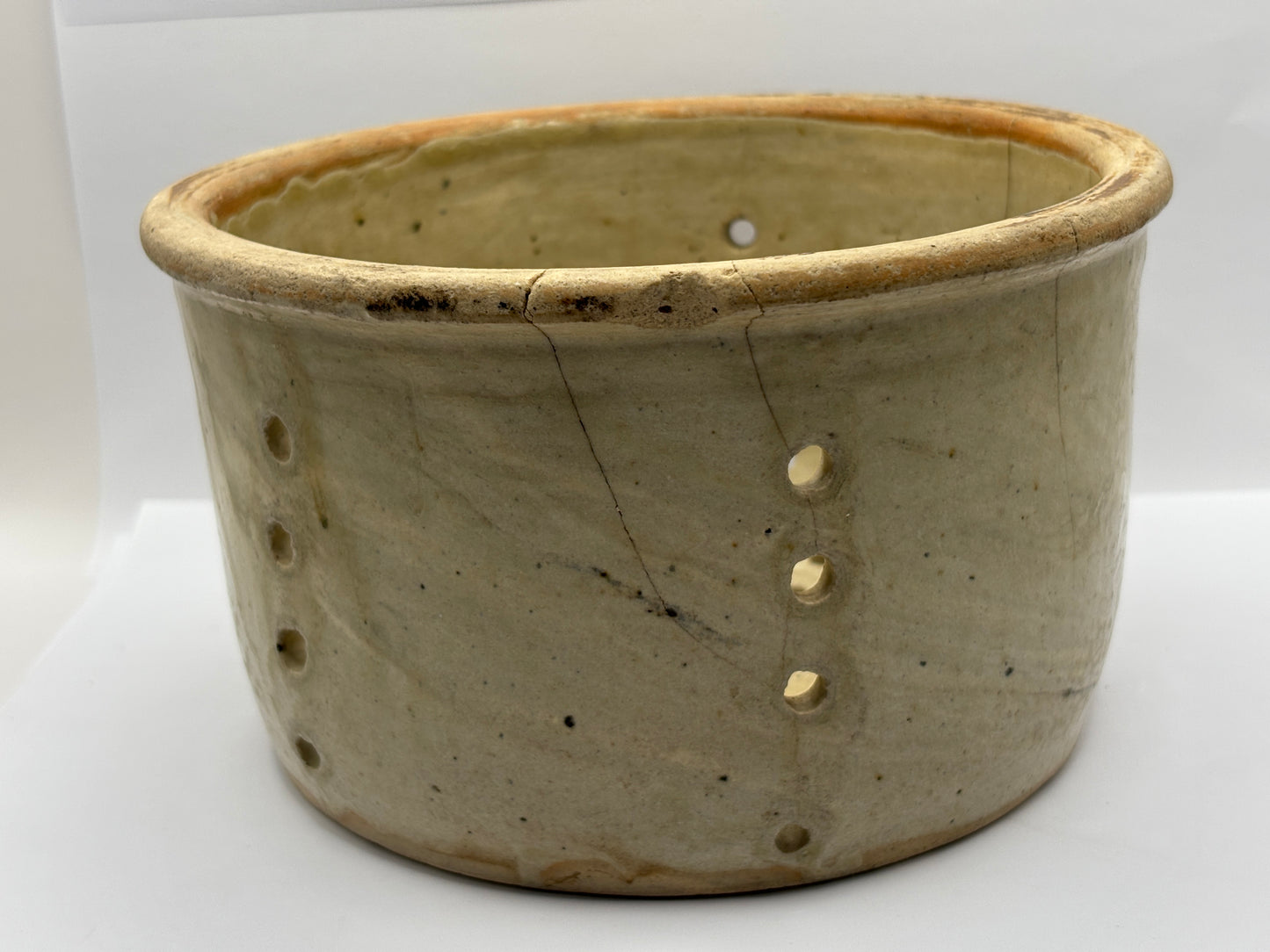 Old large french stoneware cheese strainer