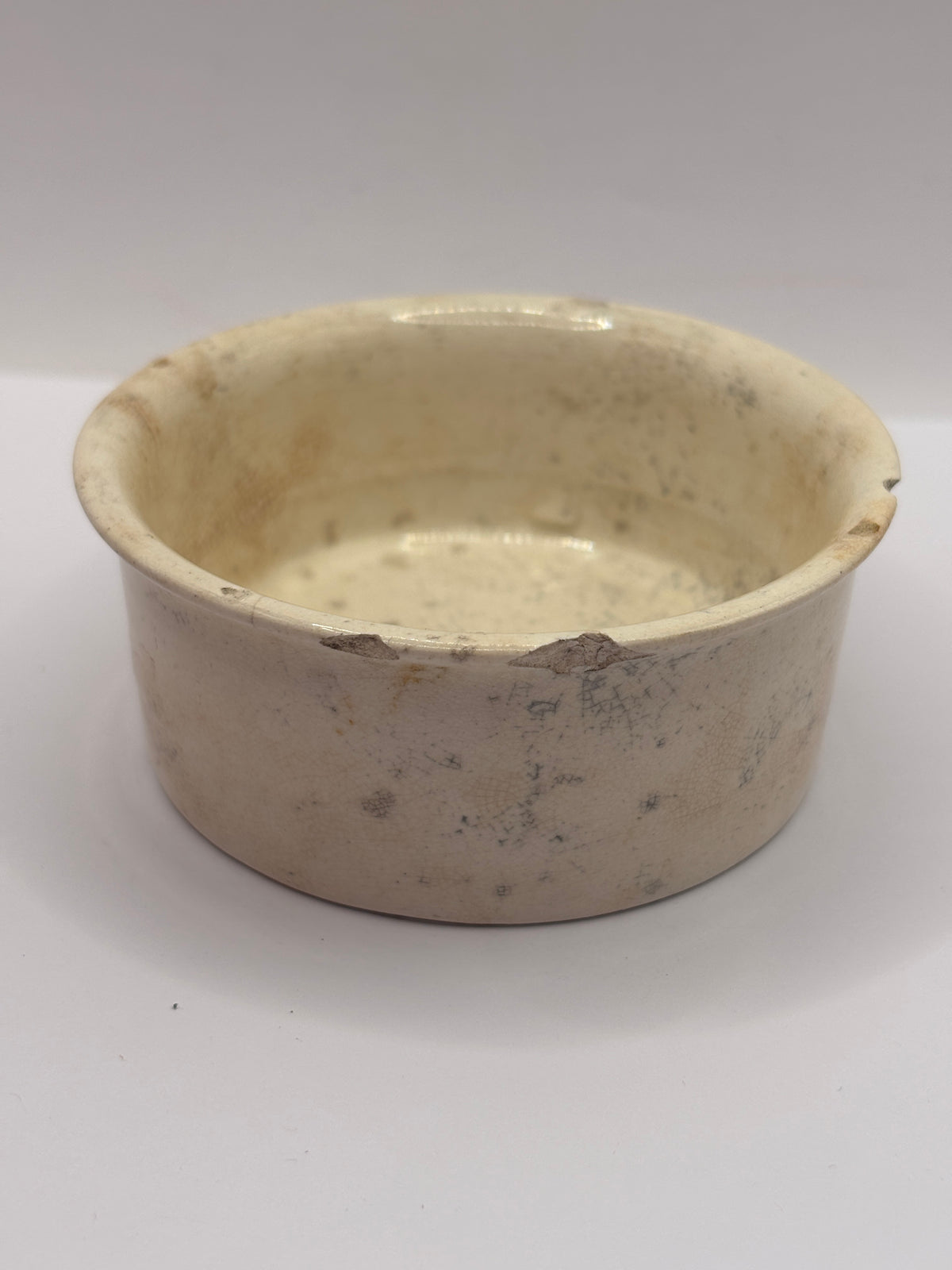Old advertising meat paste pot, Plumtree home potted meats. Chipped