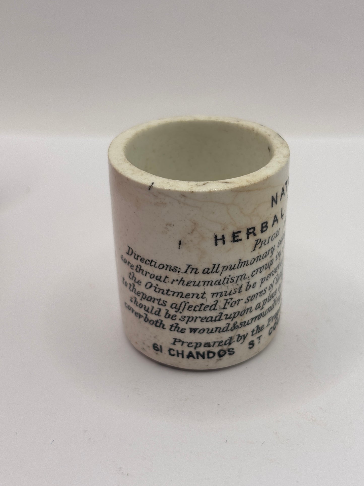 Old advertising ointment pot, Natures herbal ointment 4cms
