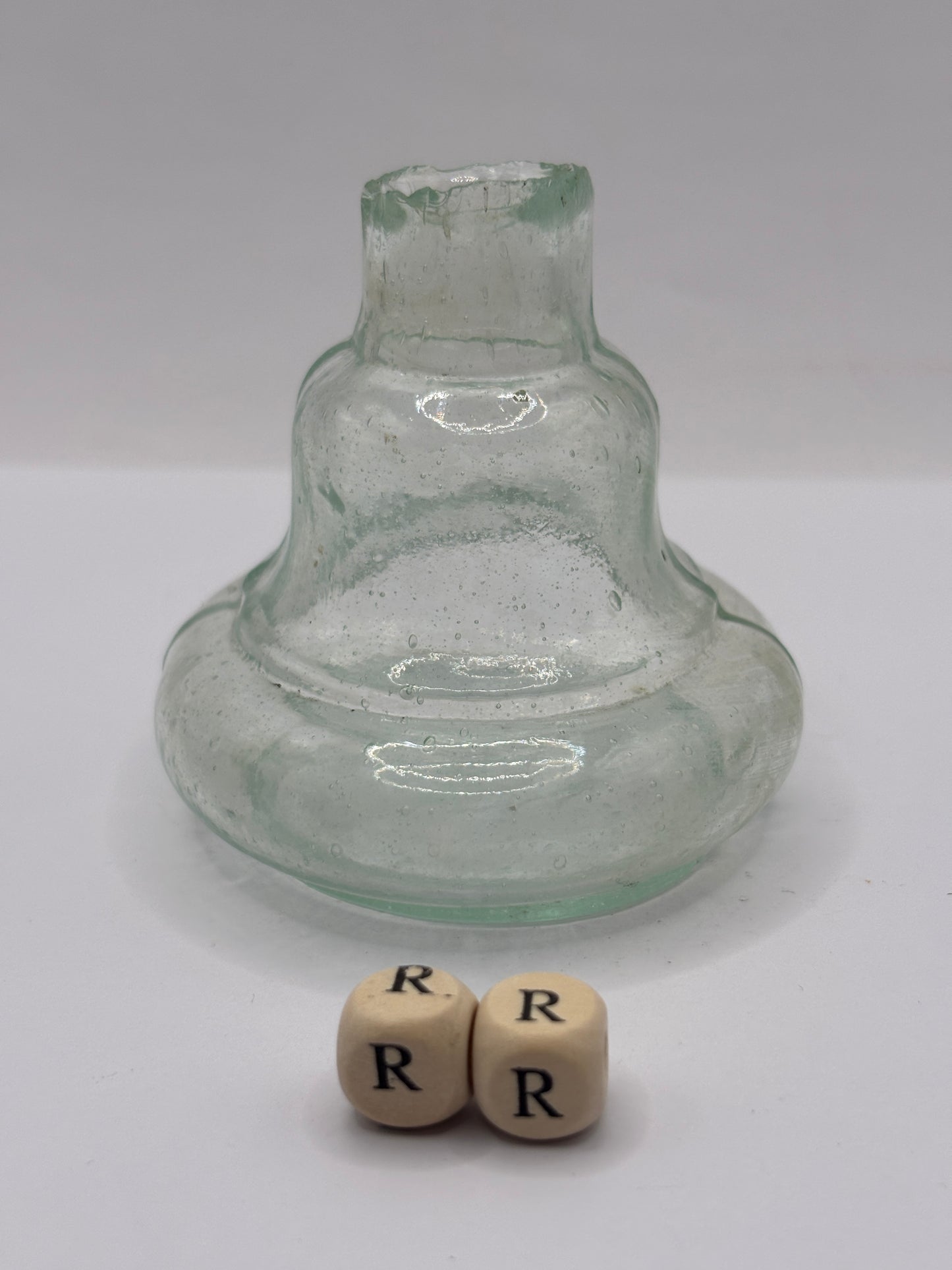 Old aqua glass inkwell, Bell ink (RR)