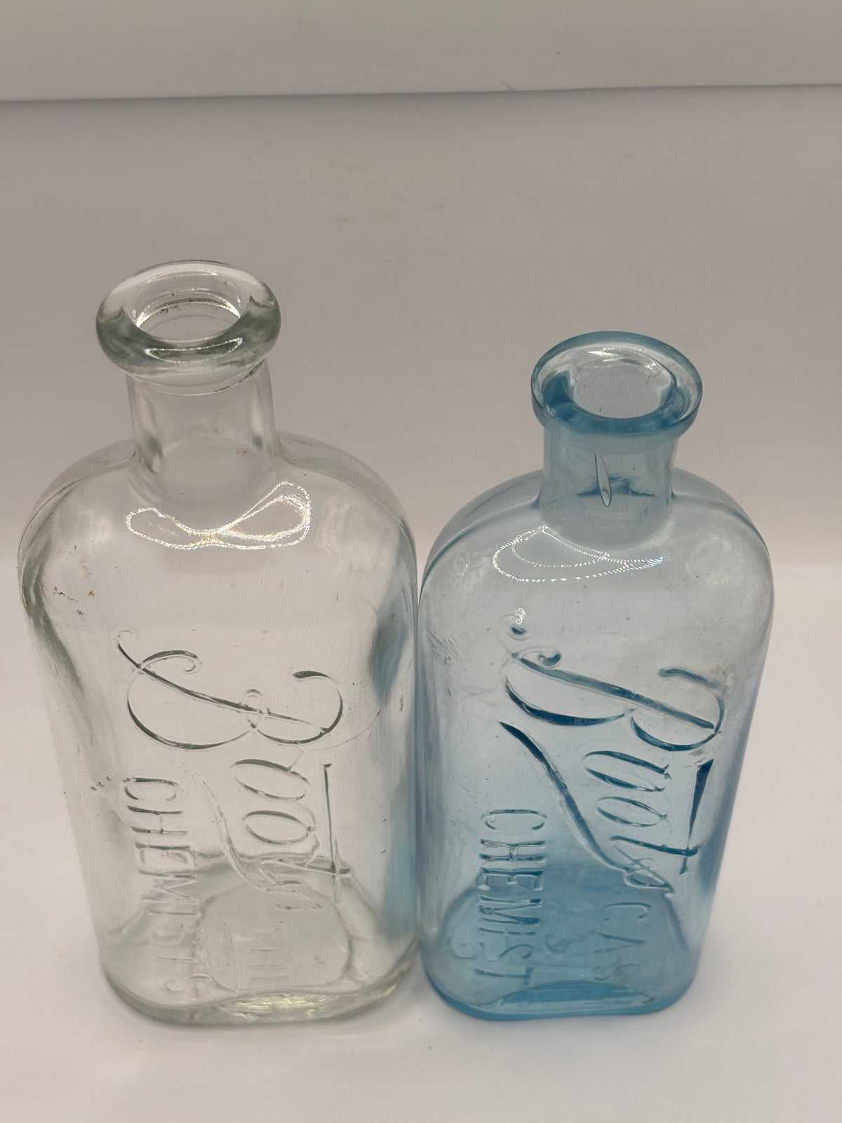 2 old crusty Boots cash chemist bottles