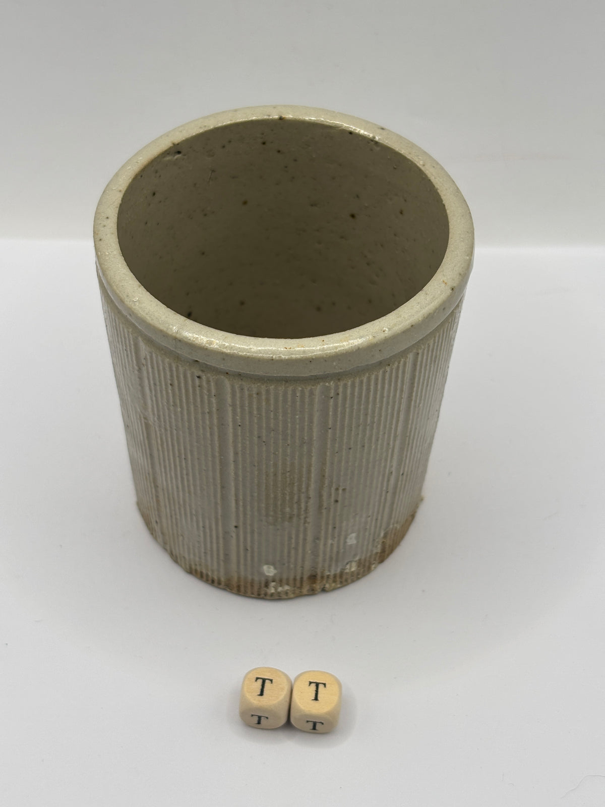Old small ribbed stoneware jam pot (TT)