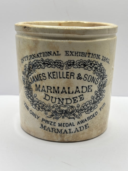 Old early dundee marmalade advertising jar, stained & crazed