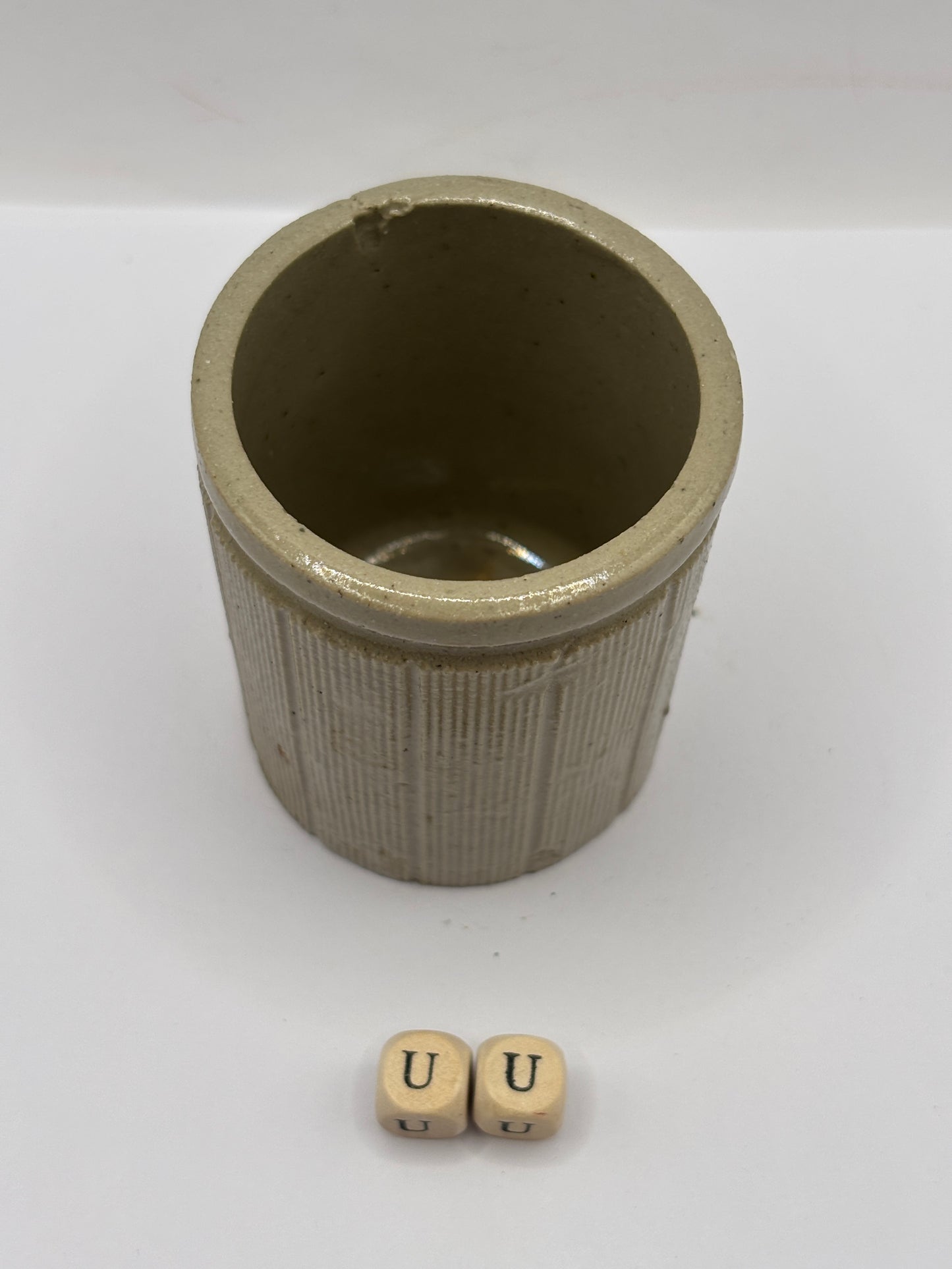 Old mini ribbed stoneware jam pot (uu)
