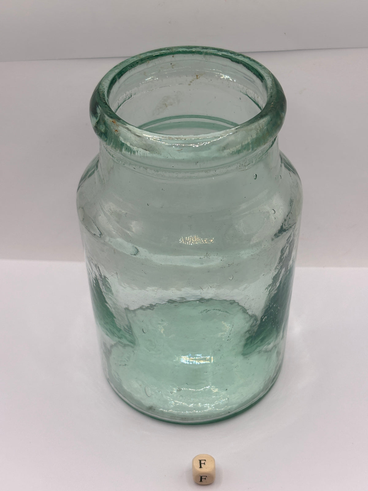 Old aqua glass pickle jar (F)