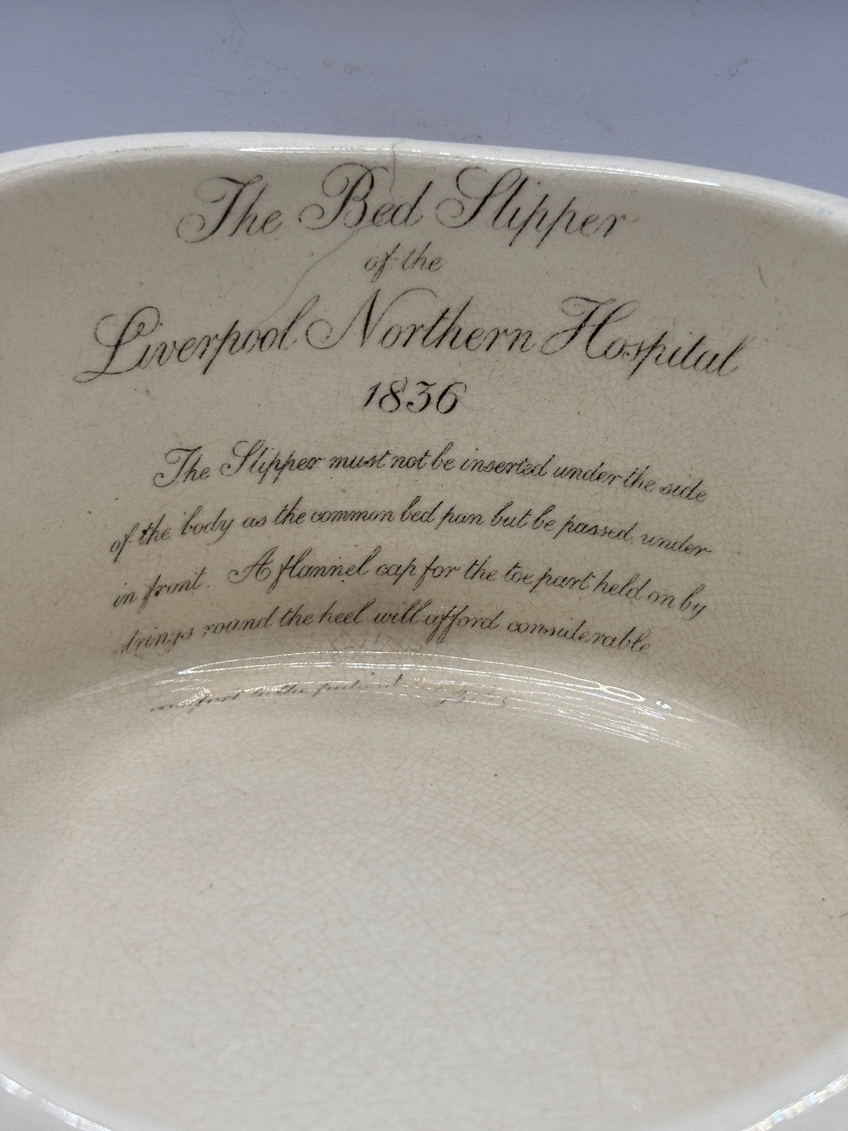 Old advertising childrens bed pan, Liverpool northern hospital 1836