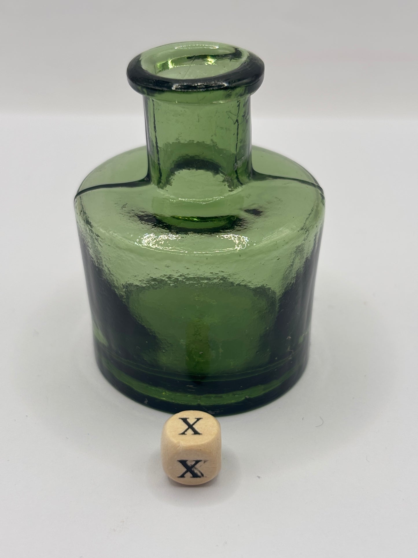 Old green glass ink, inkwell. (X)