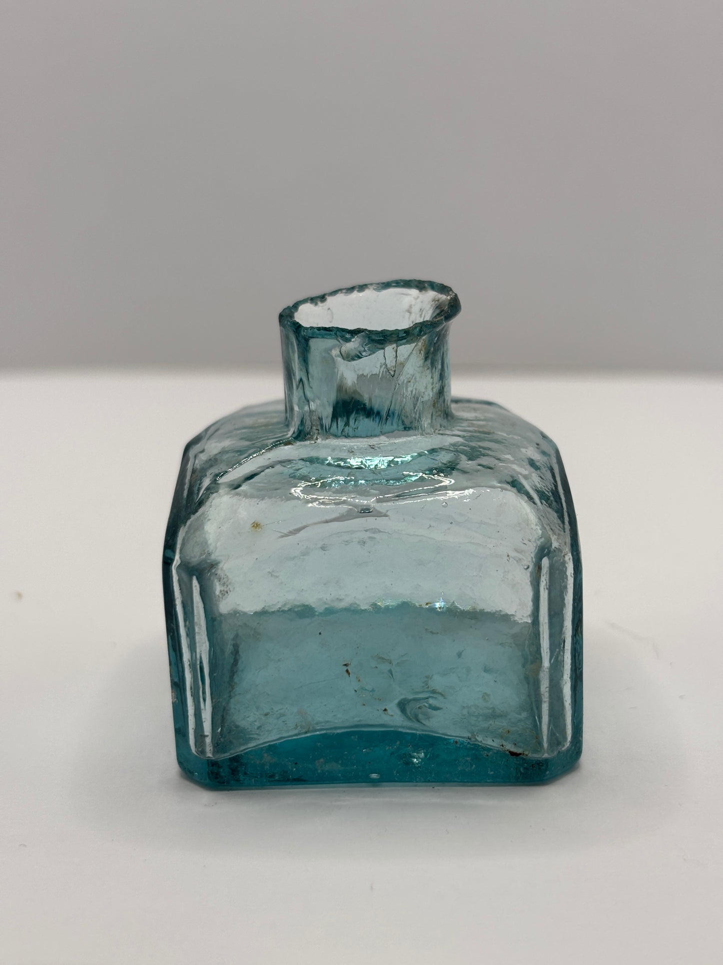 Old aqua glass inkwell, ink bottle