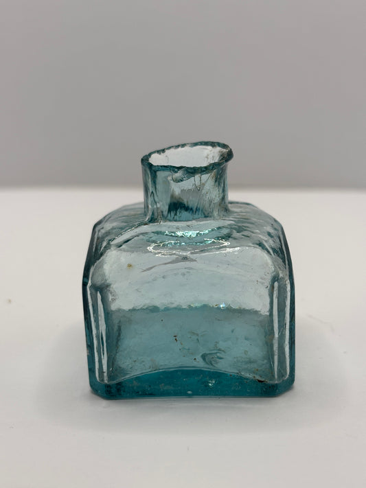 Old aqua glass inkwell, ink bottle