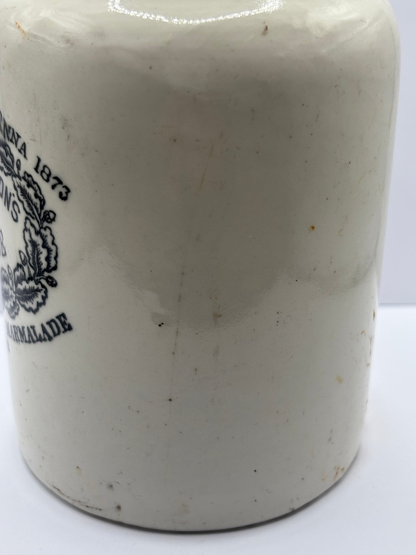 Old 2lb collared top James Keiller Dundee marmalade jar, rolled top