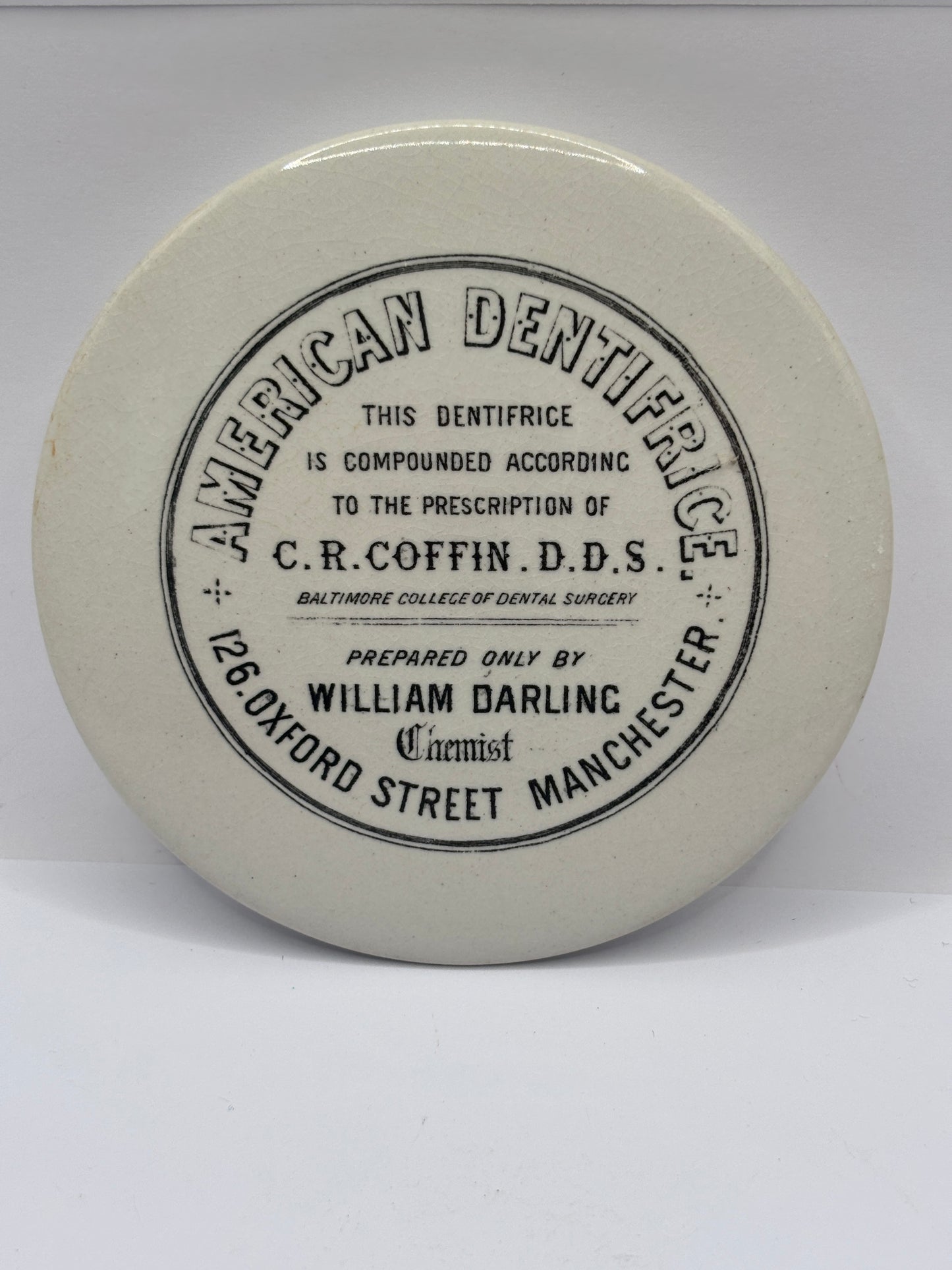 Old advertising lid, large size, American Dentifrice