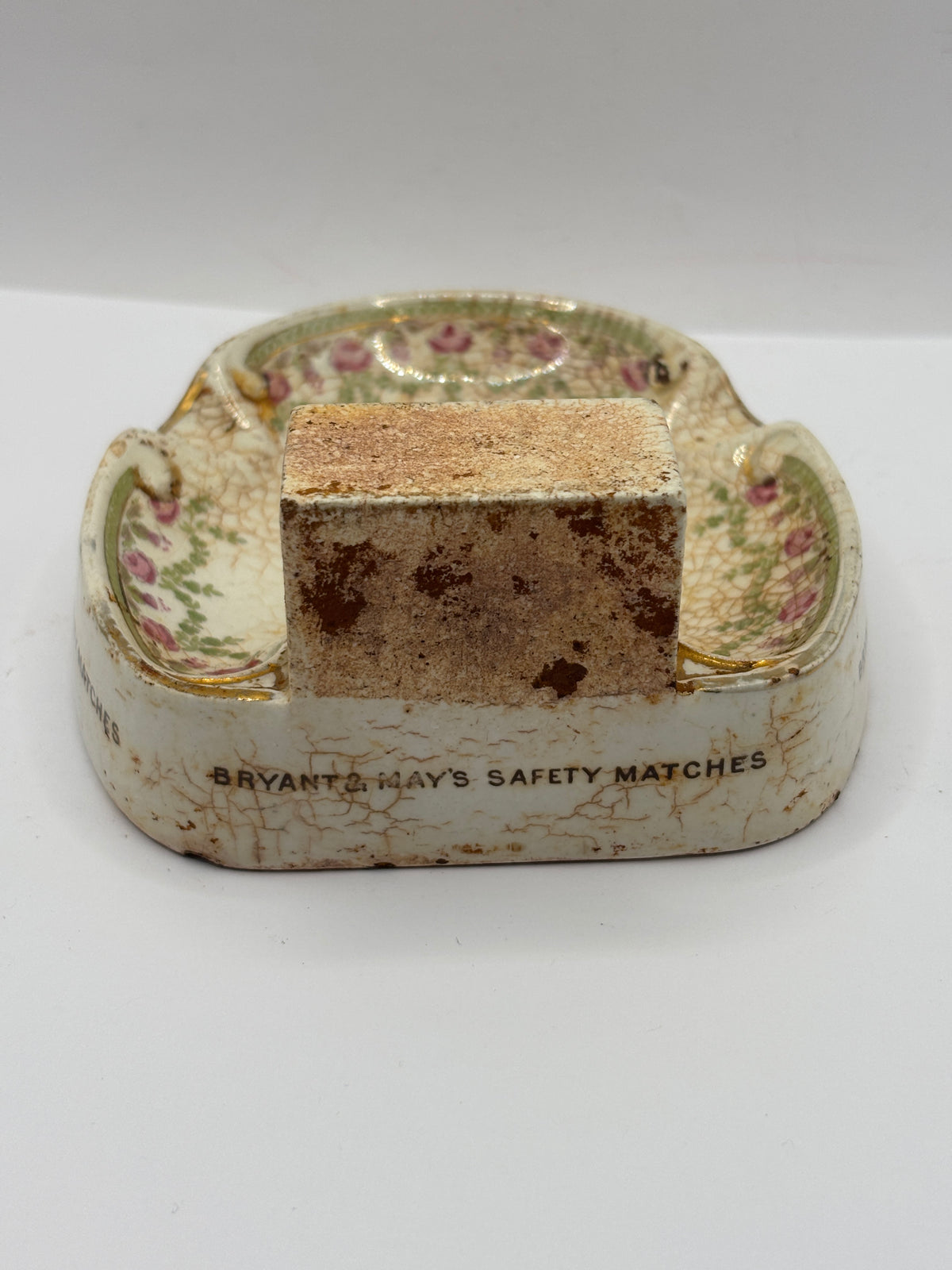 Old advertising stoneware match striker. Bryant & Mays safety matches