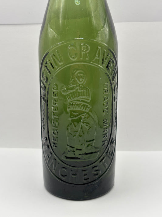 Old green glass beer bottle, Austin craven Manchester