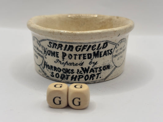 Old mini Springfield advertising meat paste pot, home potted meats (GG)
