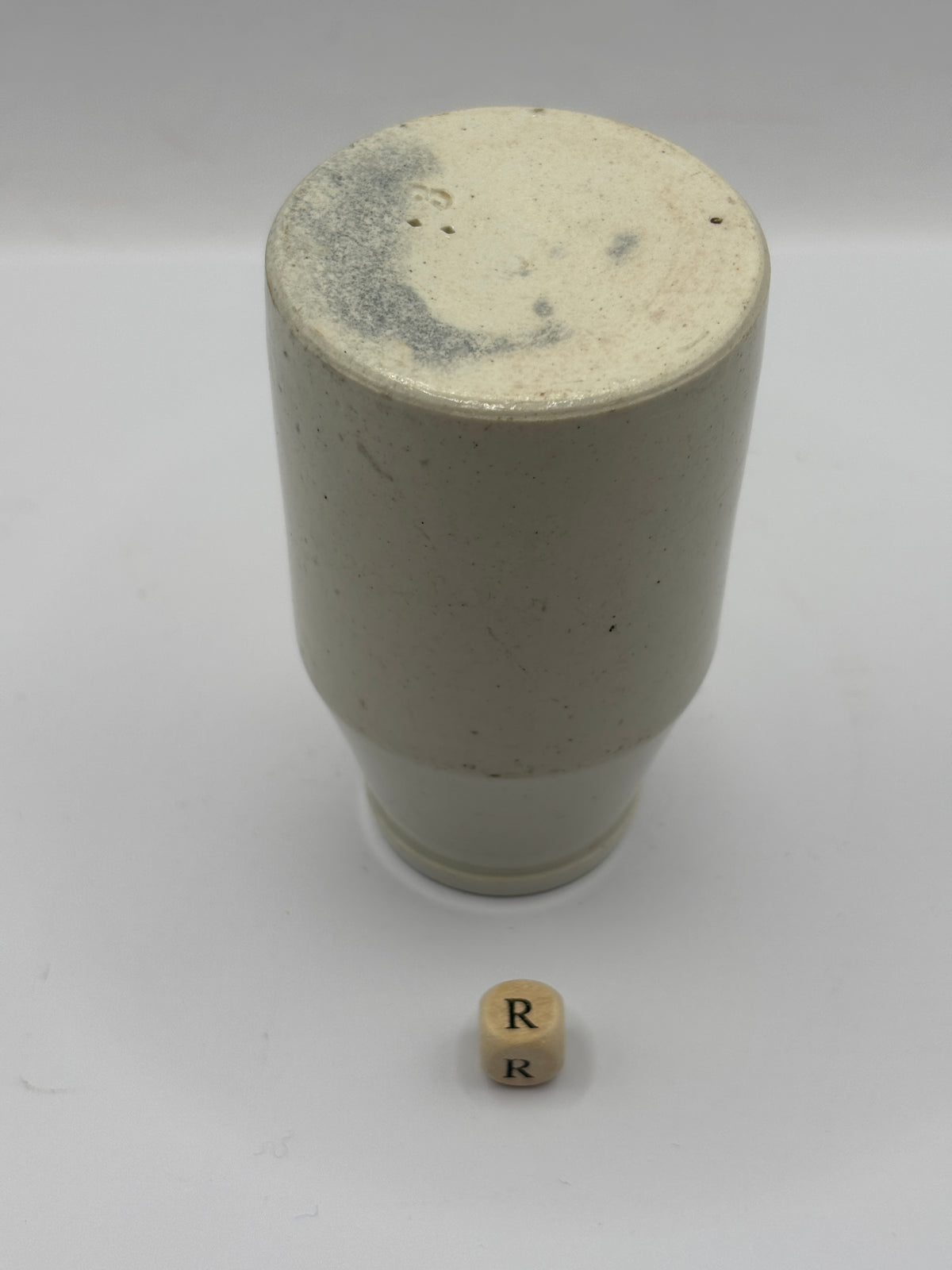 Old plain white stoneware creamer, churn (R)