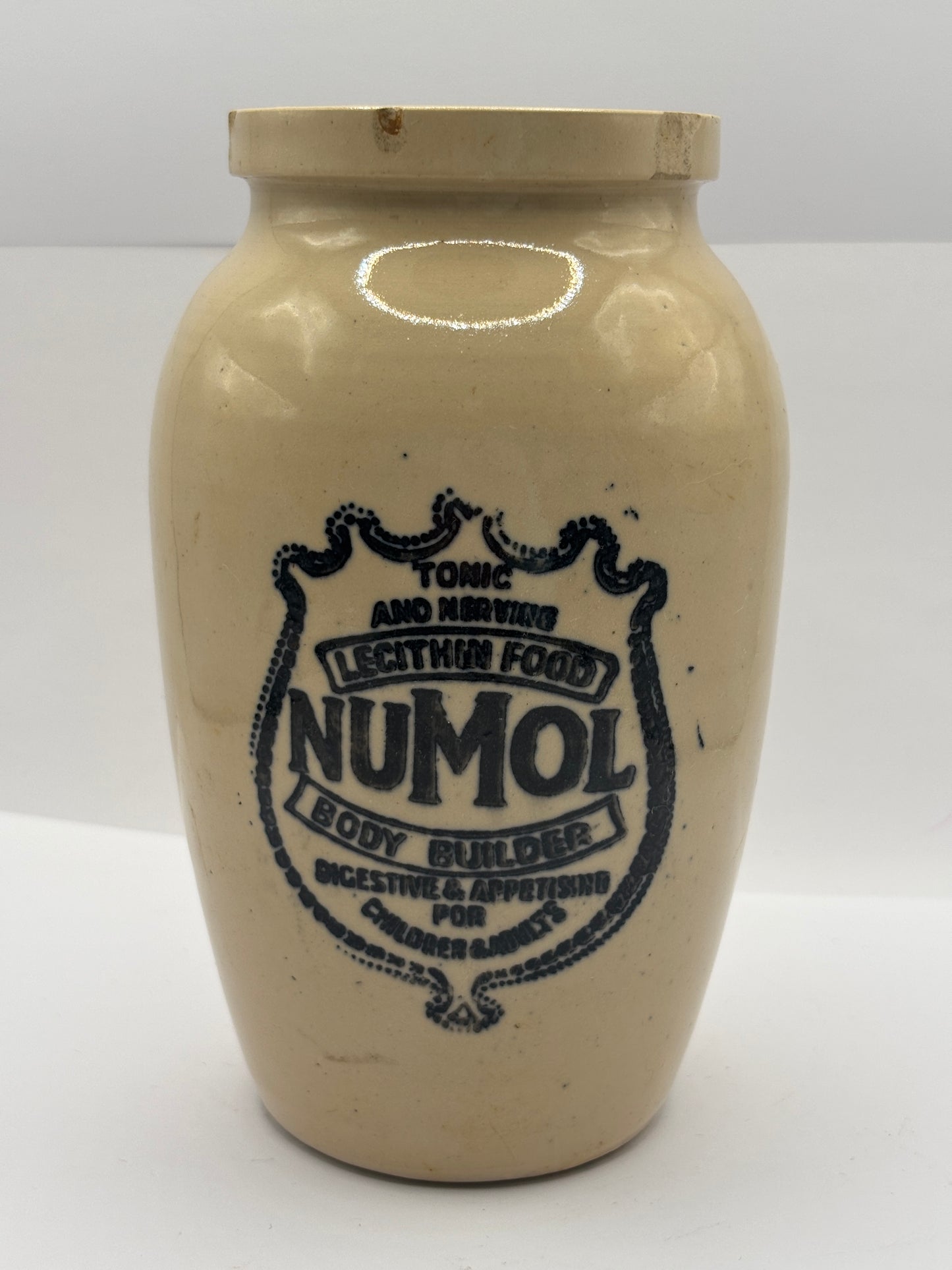 Old large stoneware advertising Numol jar 15cms