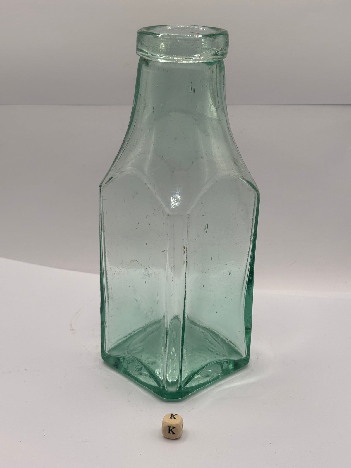 Old square aqua glass pickle jar (K)
