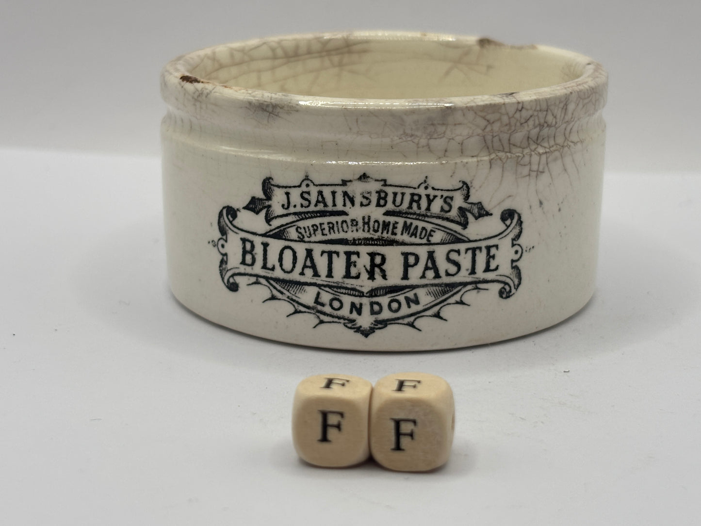 Old advertising meat paste pot, J.Sainsburys bloater paste (FF)