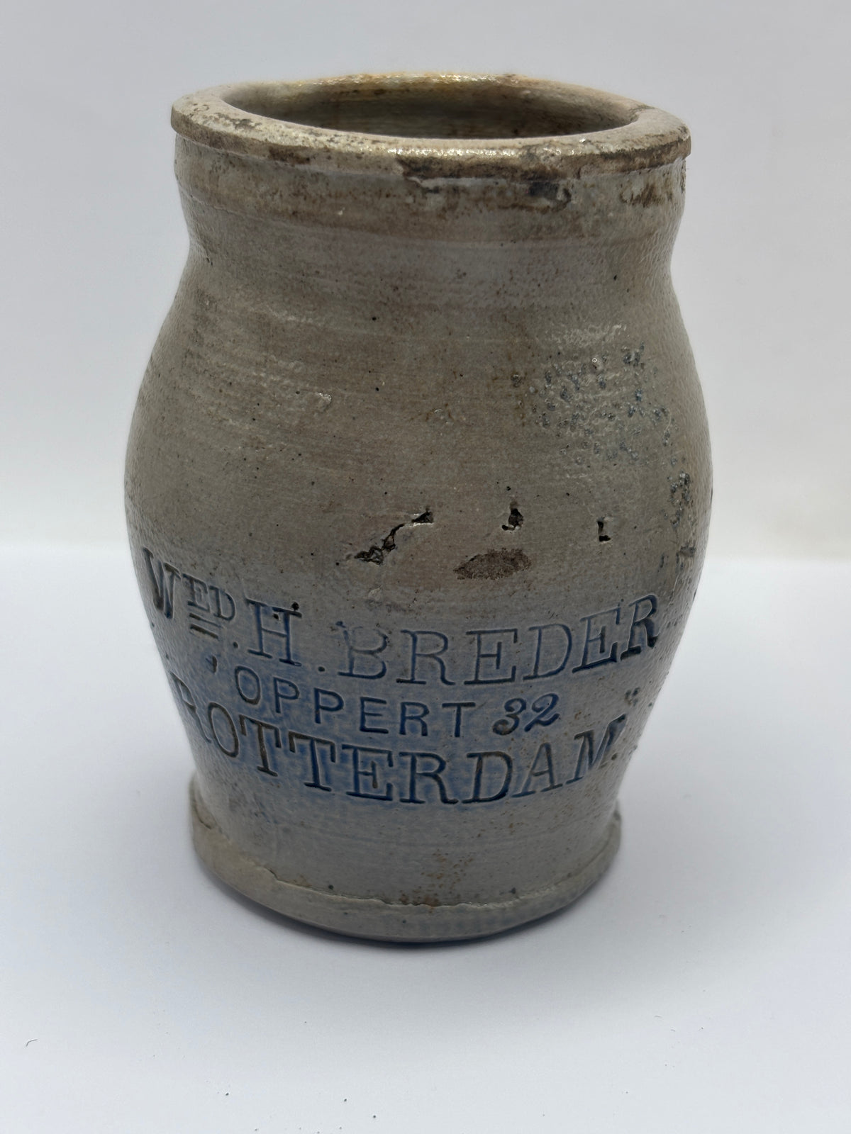 Old stoneware advertising jar, mustard jar, Rotterdam