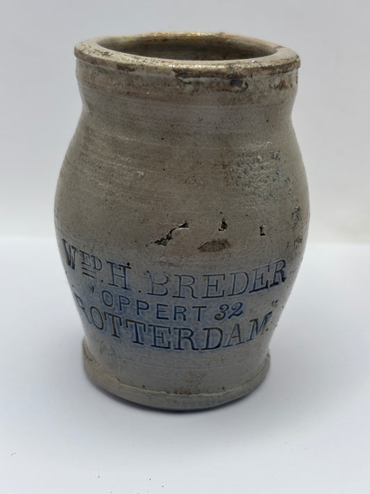 Old stoneware advertising jar, mustard jar, Rotterdam