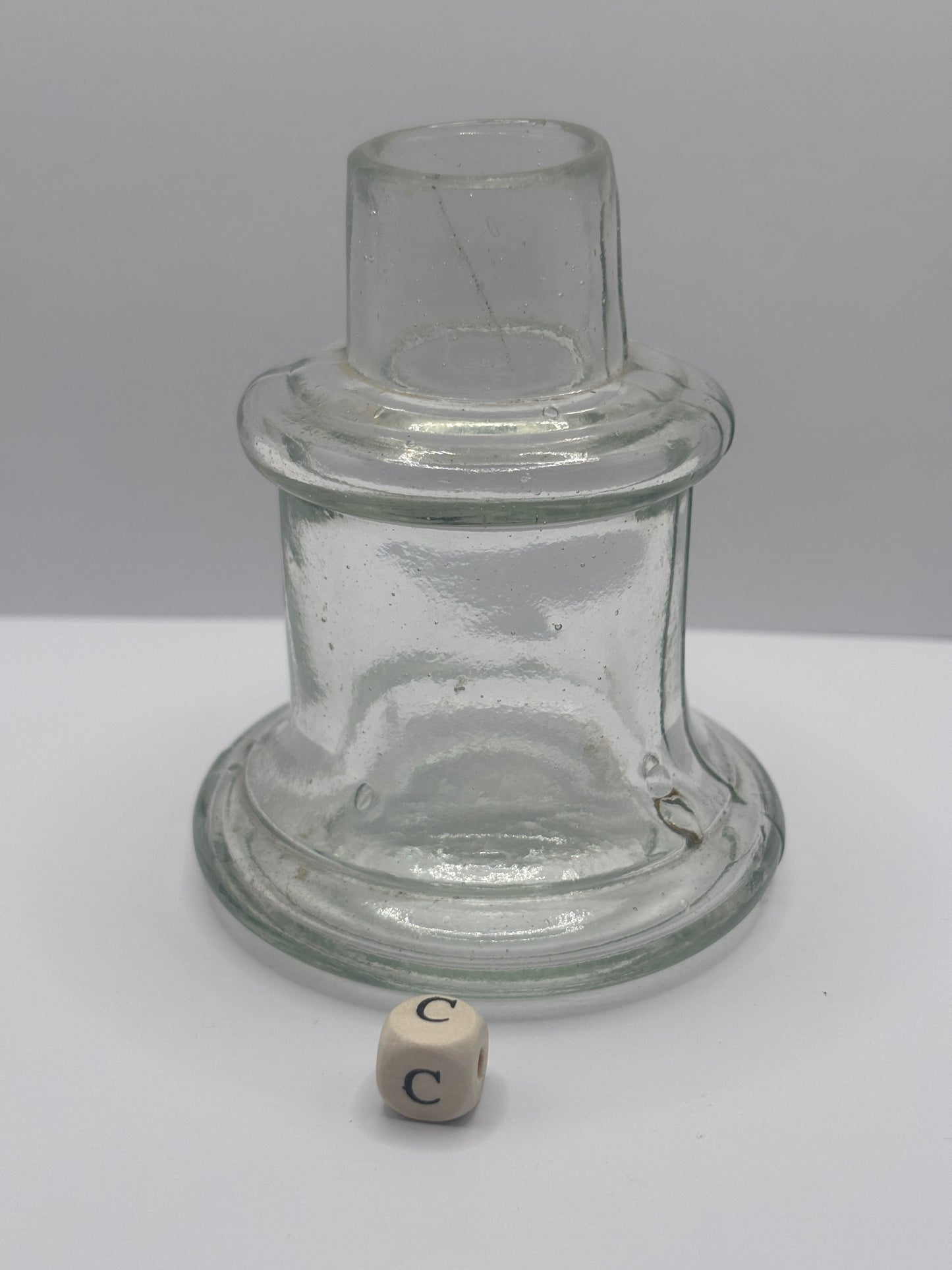 Large clear glass inkwell, ink bottle (c)