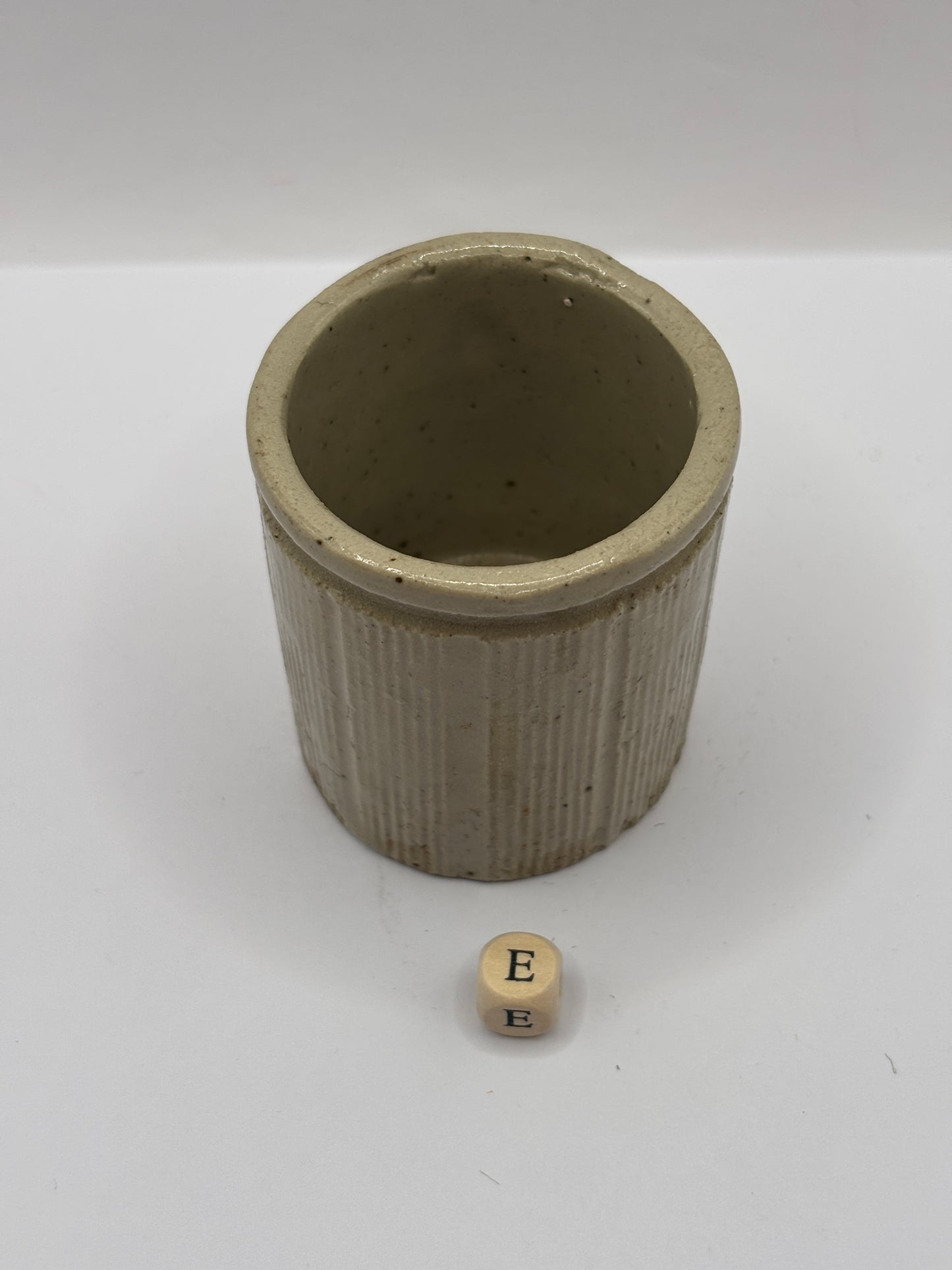 Old mini ribbed stoneware jam pot (E)