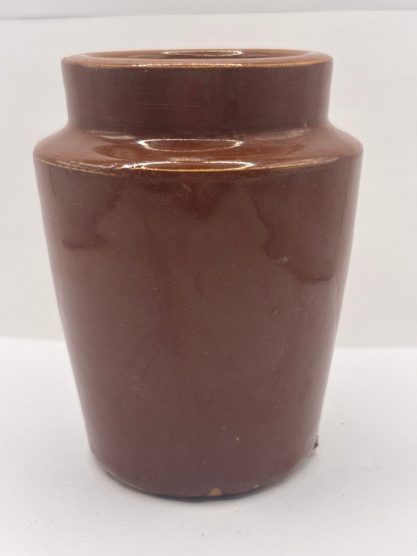 Old large plain brown stoneware cream pot