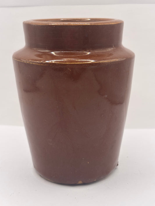 Old large plain brown stoneware cream pot