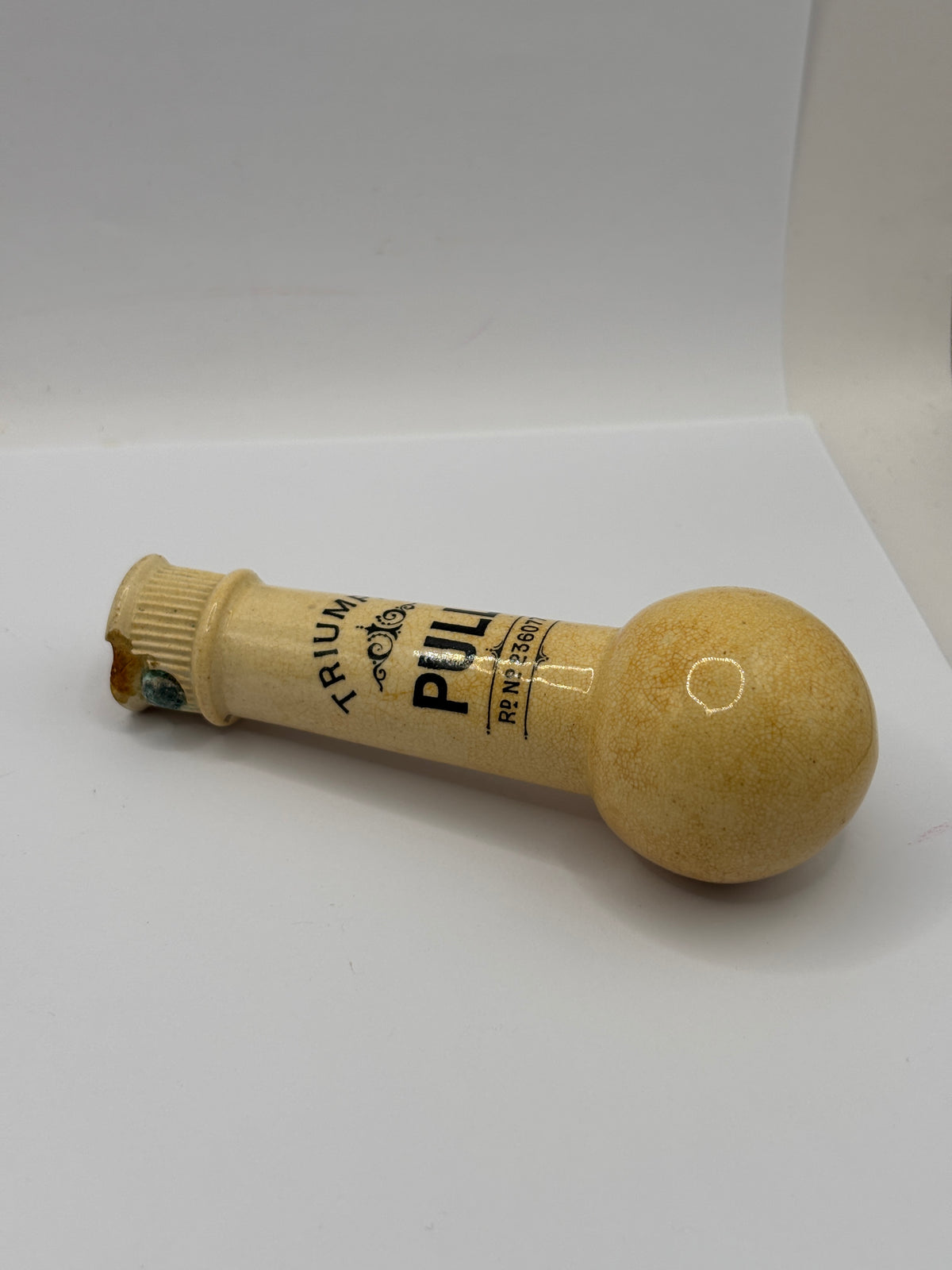 Old stoneware toilet pull, triumph. Chippy