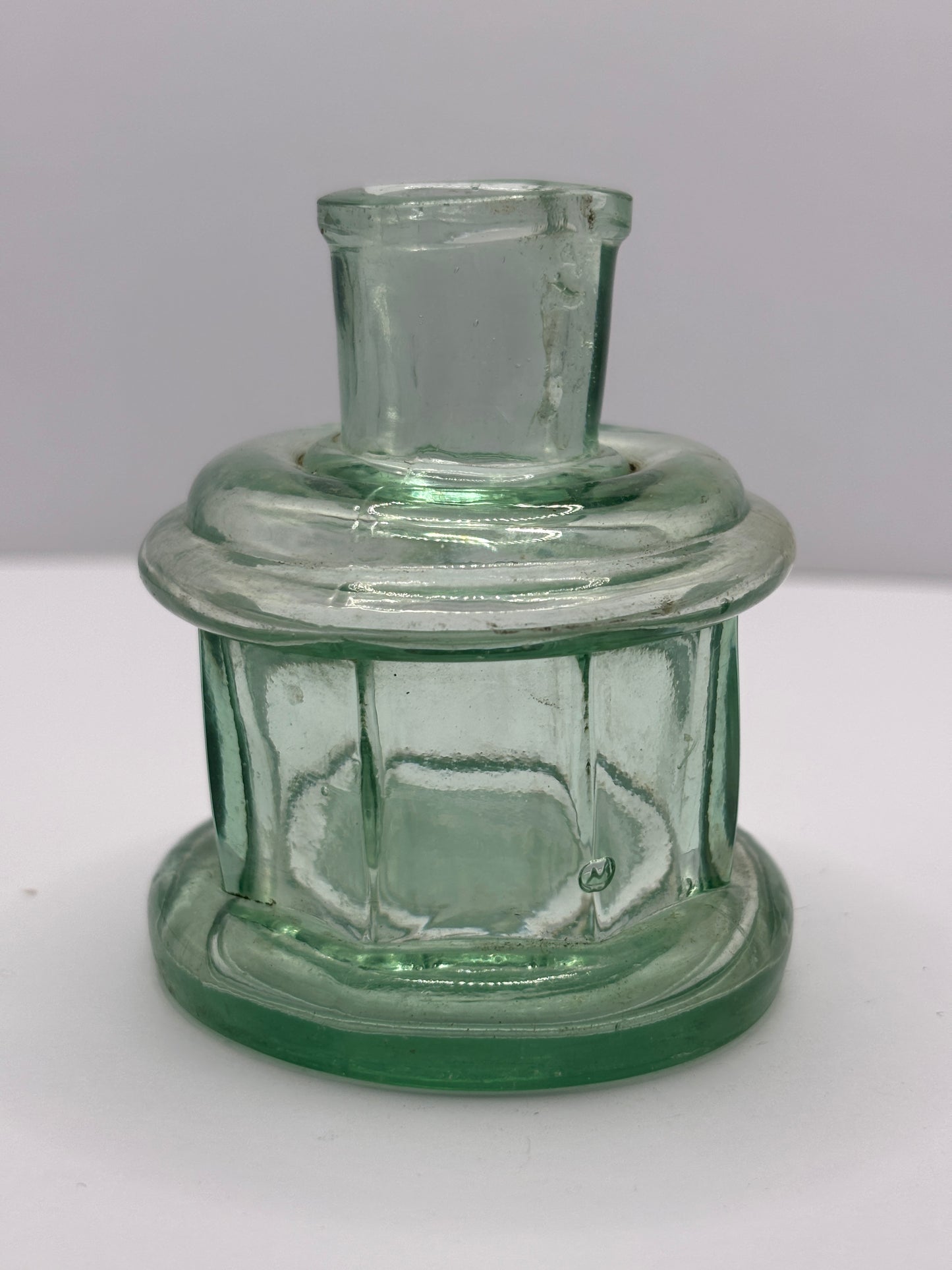 Old aqua glass ink bottle, inkwell