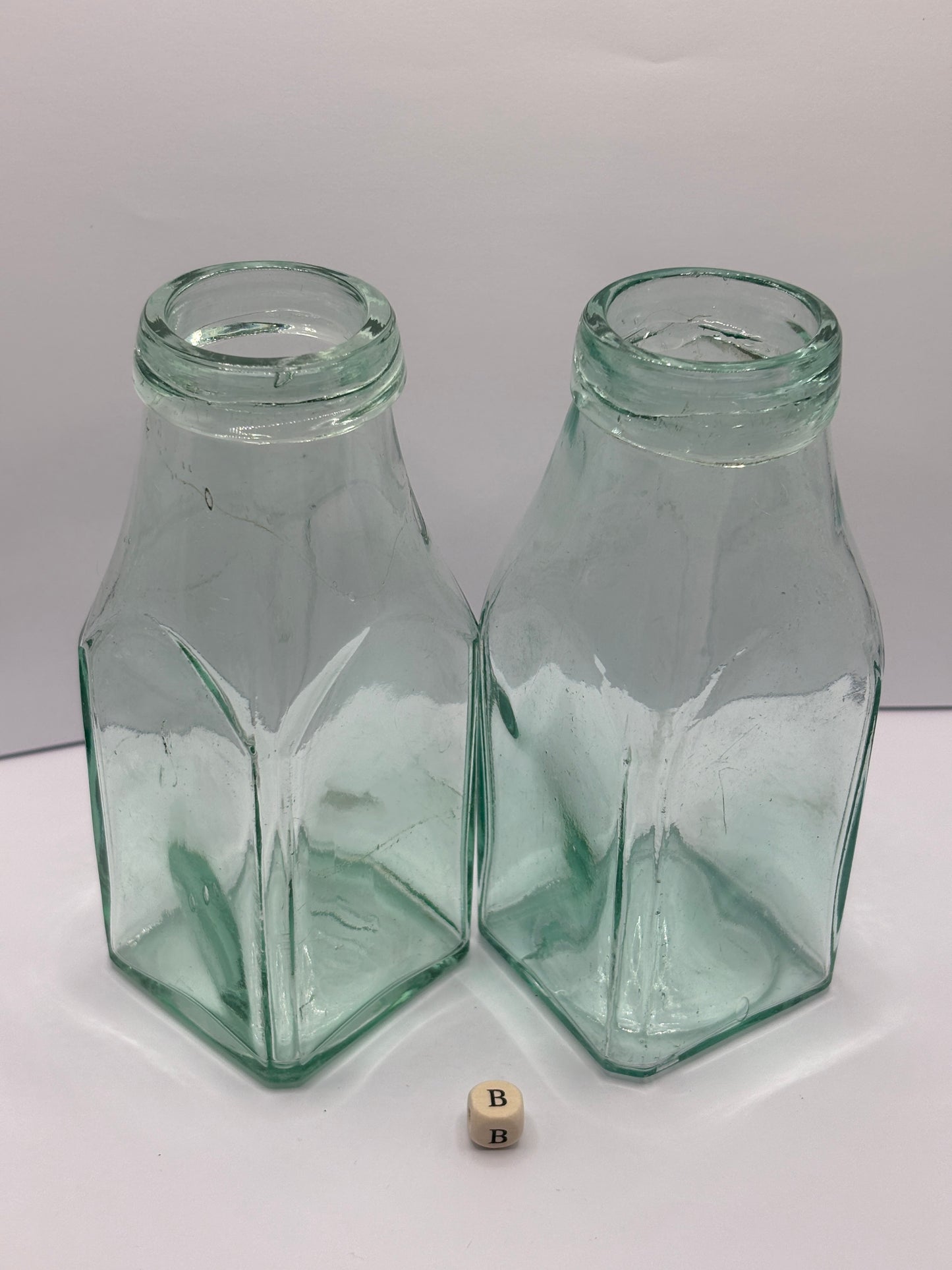 2 old square glass jam jars (B)