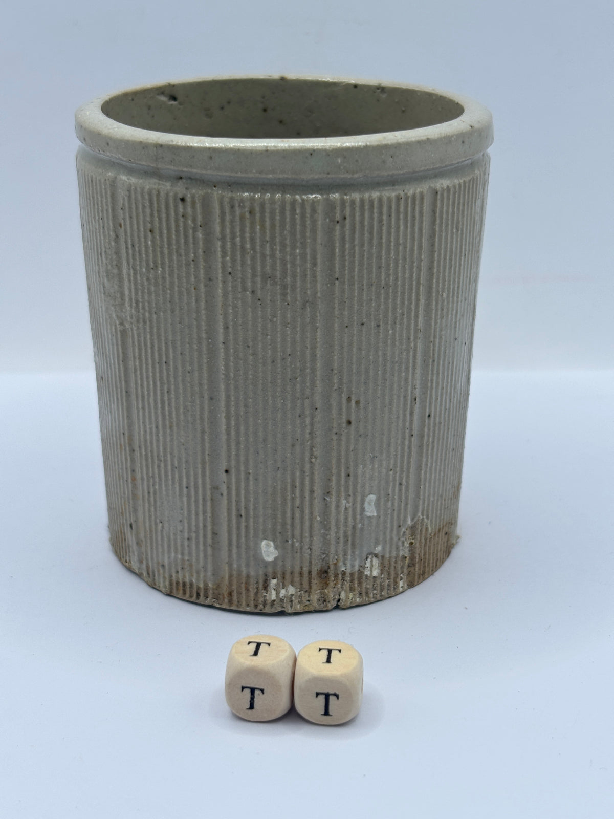 Old small ribbed stoneware jam pot (TT)