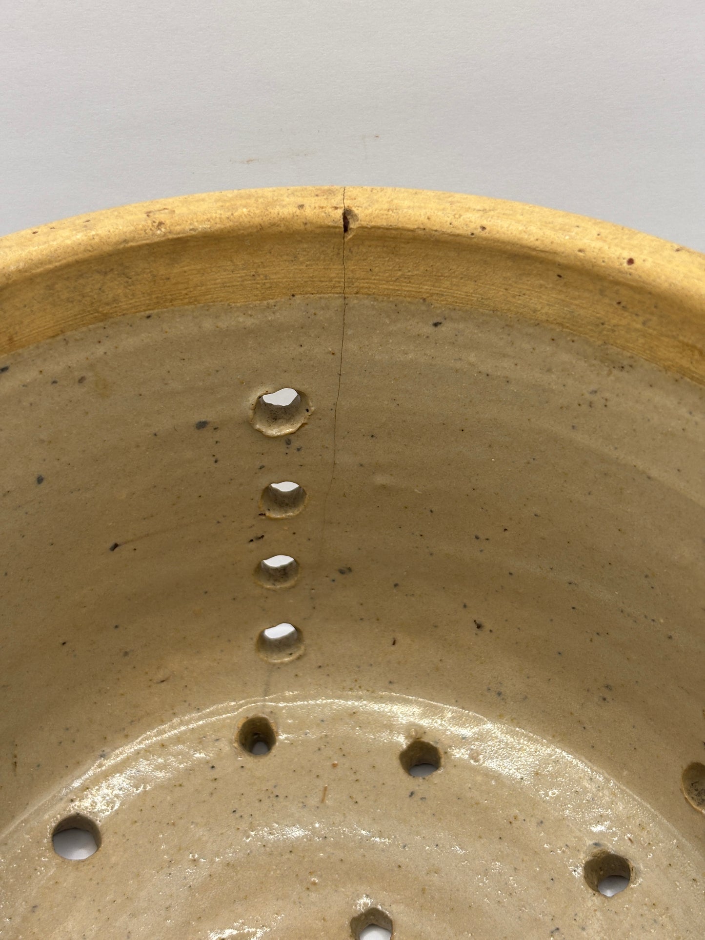 Old large french stoneware cheese strainer