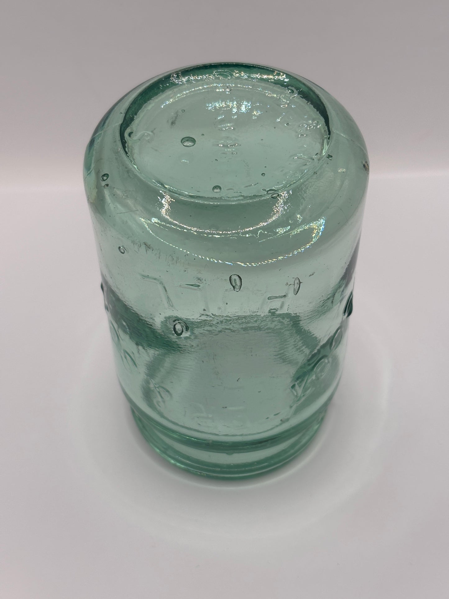 Old 1lb aqua glass advertising pickle jar (a) Scotter & son Hull