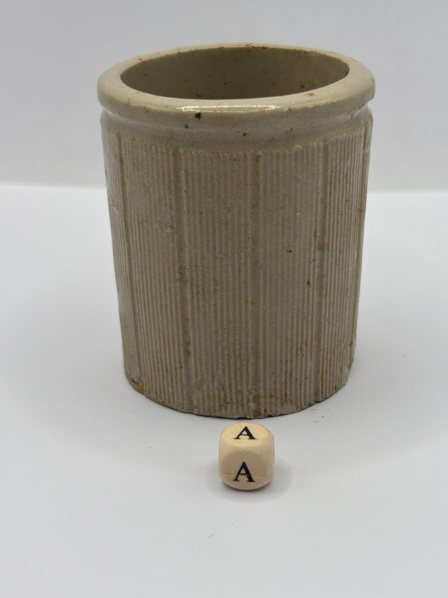Old mini ribbed stoneware jam pot (a)
