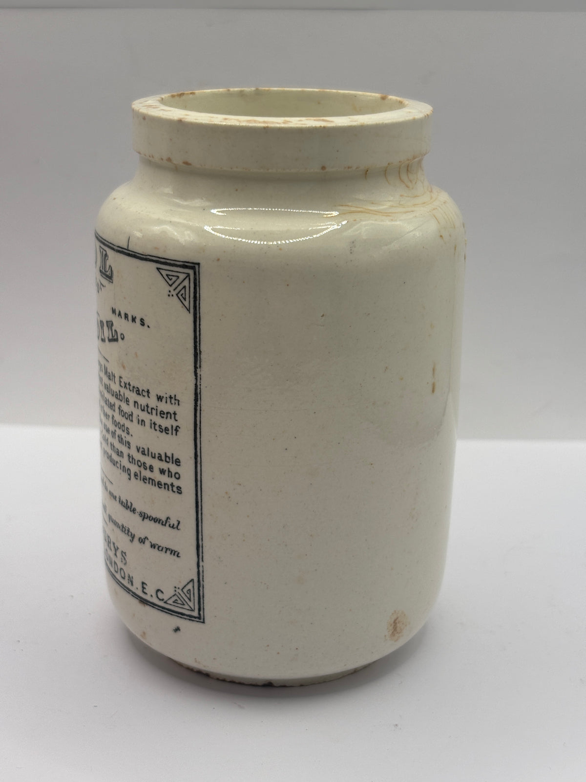 Old advertising jar, Bynol the perfected malt & oil