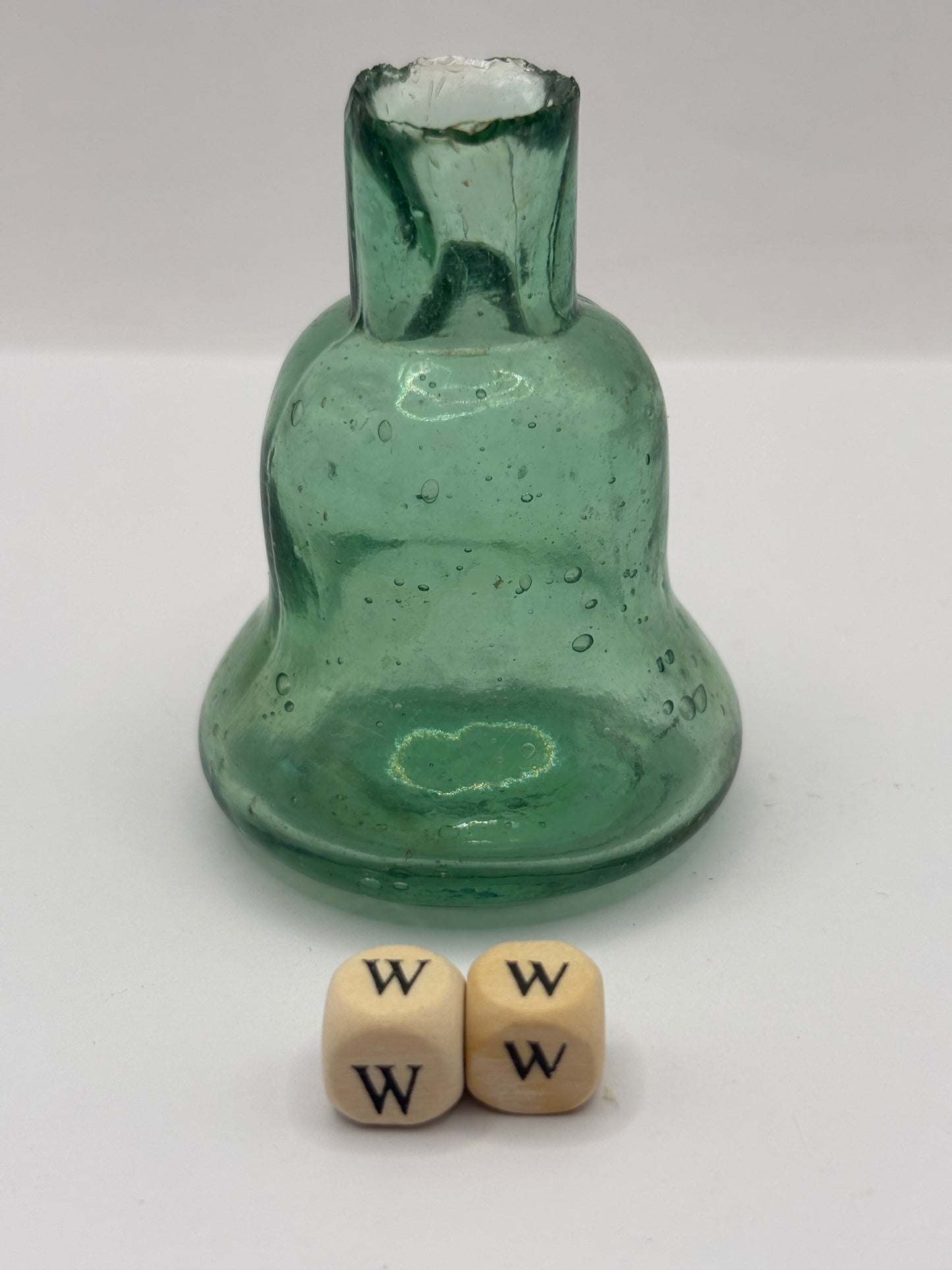 Old green glass inkwell, Bell ink (ww)
