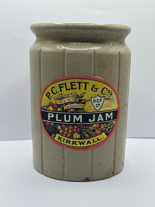 Old 2lb ribbed rolled top jam & marmalade jar, with added label