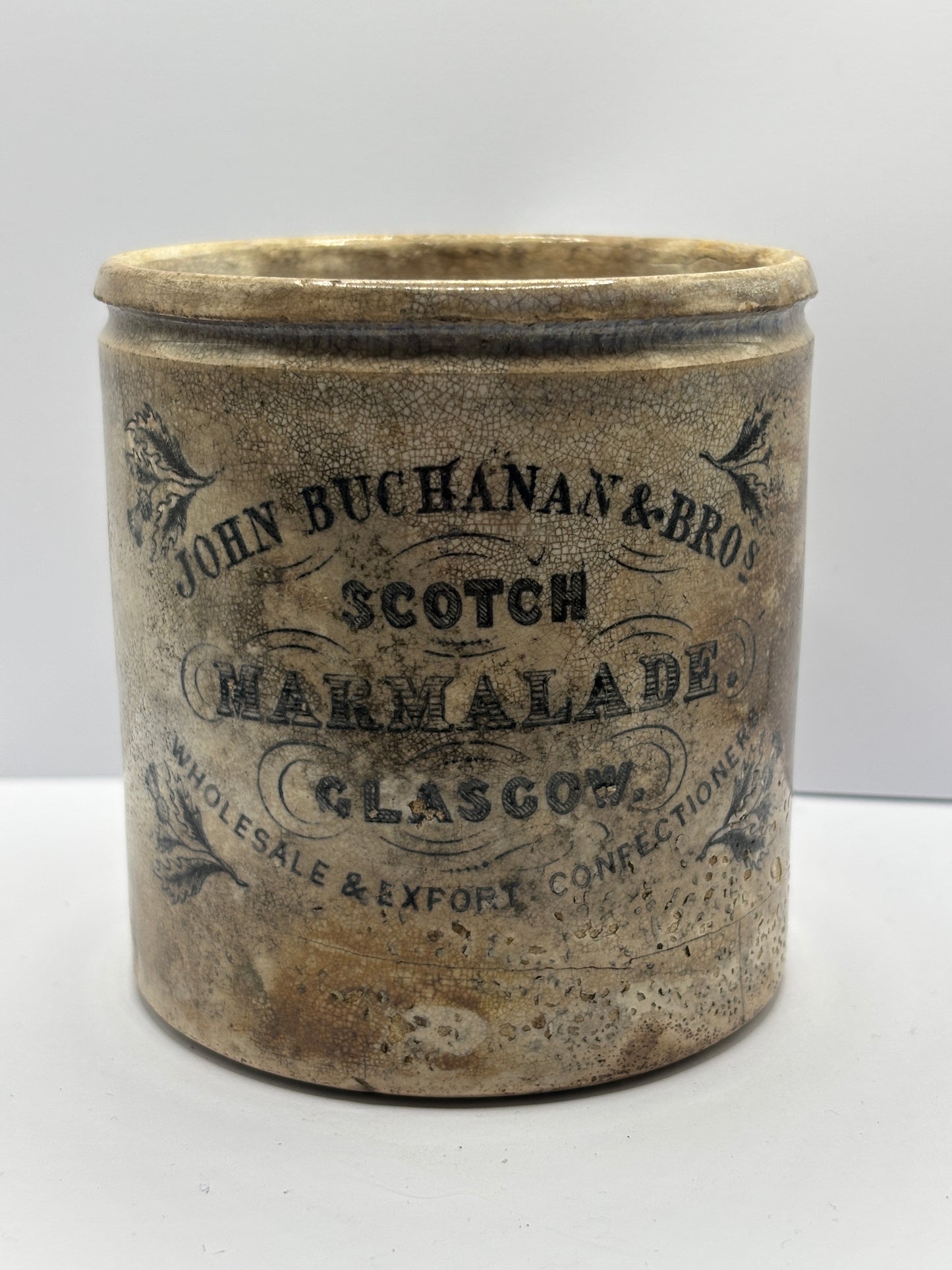 Old rare 1lb John Buchanan marmalade jar, Scotch Marmalade Glasgow