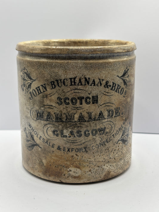 Old rare 1lb John Buchanan marmalade jar, Scotch Marmalade Glasgow