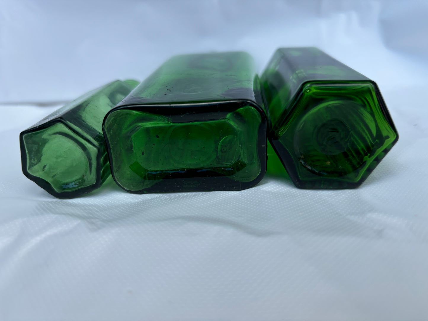 3 green ribbed poison bottles, Not to be taken. Halloween decor