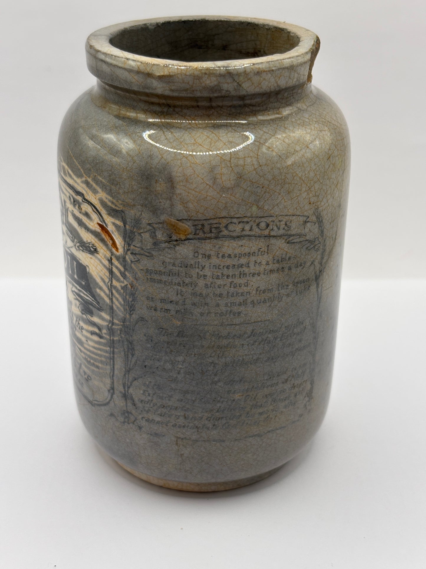 Old Bynol advertising jar, malt and oil. Damaged