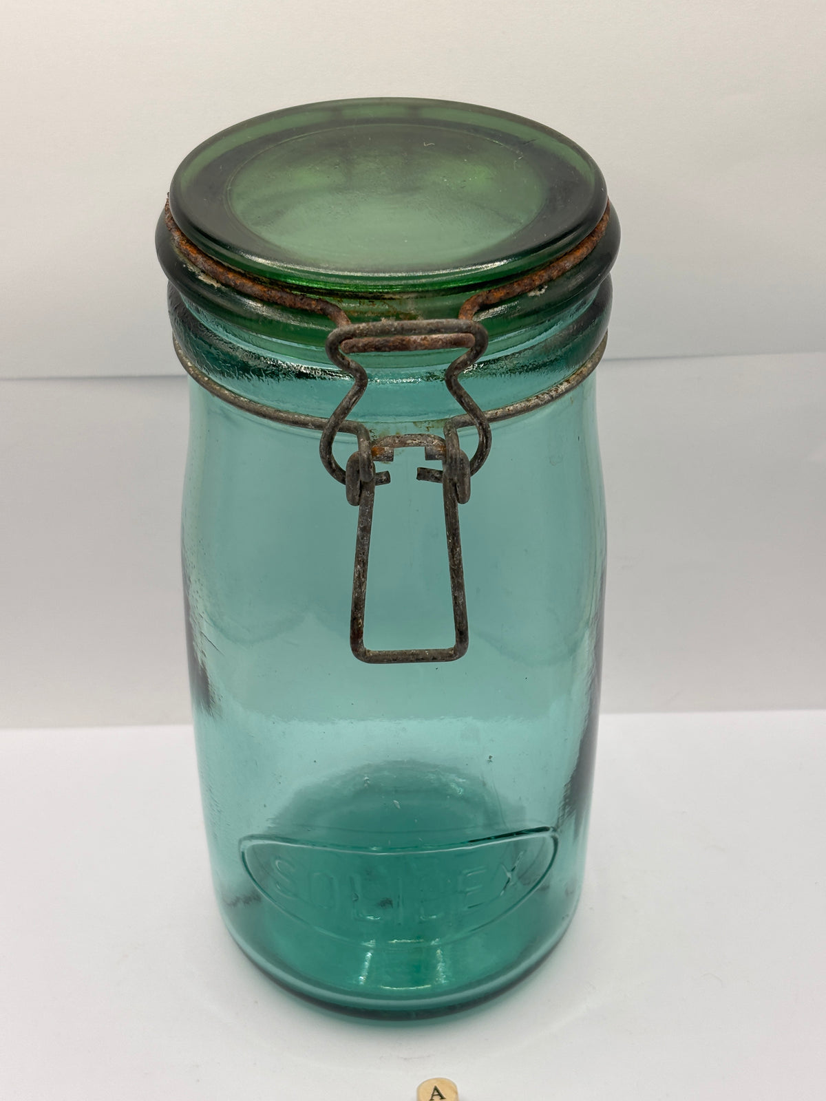 Old French green glass canning jar, Solidex (a)